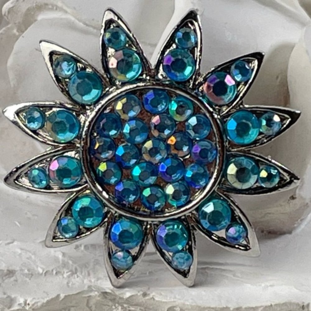 BLUE Silver Flower Brooch